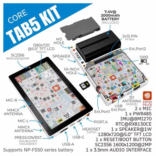 Für M5Stack Tab5 IoT Controller/Development Kit Tragbares  IoT Terminal ESP32-P4 + ESP32-C6 mit NP-F550 Akku 2