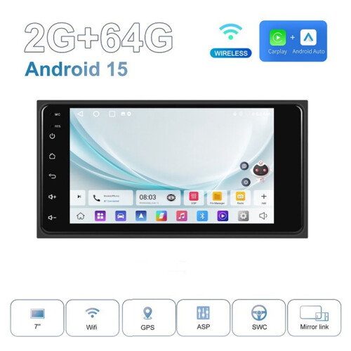 Rádio Automotivo Android 15 com 7 Polegadas Carplay Android Auto Multimídia Player para  RAV4 Camry Prado Hilux Tundra 4Runner, 2G+64G 1