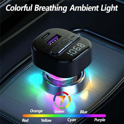 5.3 FM Transmitter for Car with Type-C PD Car Charger Support MP3 Player, Hands-Free Calling, LED Backlight 2