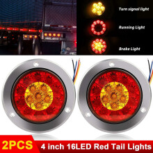 2 StüCke Rot/Gelb 16 LED 4 Zoll Runde LKW AnhäNgerbremse Stop Blinker RüCklichter Wasserdicht 12-24V