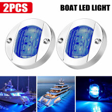 2X DC12V Rundes Marine Boot LED Innen Beleuchtung Kabinen Deck Heck 6 LED Seiten Markierungs Licht Navigation Hell Blau