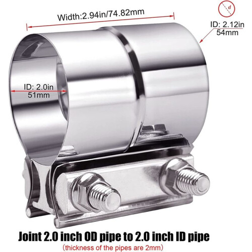 2 Inch Exhaust Clamp, Lap Joint Band Clamp Sleeve 2