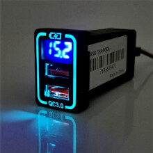 QC3.0 Auto USB-Anschluss Schnellladegerät für Camry Land 200 RAV4 Adapter LED Voltmeter Eisblau