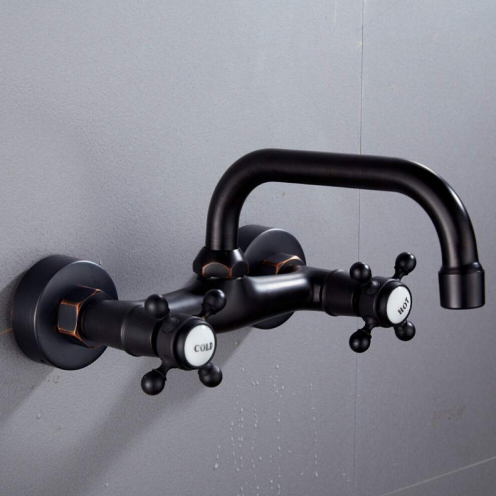 Mop Pond Cold Water Tap, Rotatable Wallmounted Brass Faucet With Hose, Doublehandle Sink Mixer, Black Lacquer Bronze 9199774985598