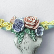 Cow Skull Vägghänge Suckulenter Blomma Ko Miniatyrfigurer Djurskulptur Hemhängande Prydnader Dekor S