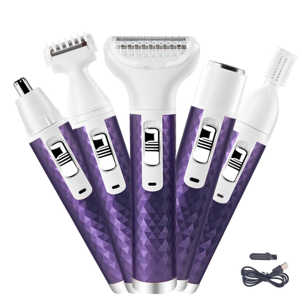 Purple 5In1 Face & Body Trimmer, Rechargeable Wet & Dry Bikini Trimmer, Electric Face Shaver,