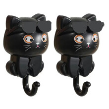 Söt Kattnyckelkrok, Kattnyckelring, Kittenklädkrok, Söta Solglasögon Cat Sticky Klädkrok, Rockväggkrok Svart