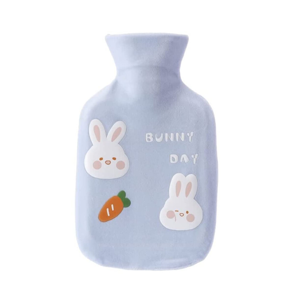 Hot Water Bottle With Fleece Bunny Cover Blue OneColor One Size Pain Relief For Back Neck Headaches Cozy Nights Hot Pack