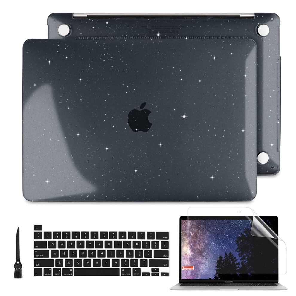 Case Glitter Hard Shell With Keyboard Cover Screen Protector For Macbook Pro 13 M2/M1 2022 Black 9199774987516