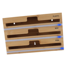 Natural Bamboo Plastic Wrap Dispenser 3 Slots, 33.7x21.5x8.7cm