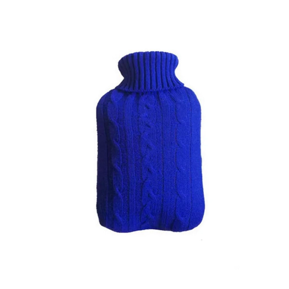 Blue Reusable 2L Hot Water Bottle With Knitted Cover Large Water Filled Bag For Bed Pain Relief Hand Warmer