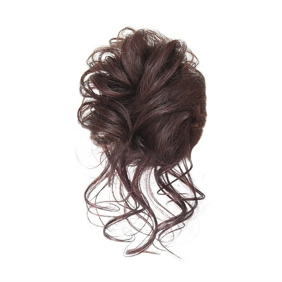 Unisex Brown Messy Bun Hair Piece Brazilian Human Hair Bun Extension Dark Curly Chignon Ponytail