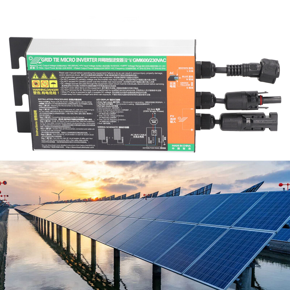 600W Pure Sine Wave Solar Micro Inverter Mppt Waterproof Ip55 Grid Tie System 7681375148325