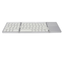 3 Folding Bluetooth Keyboard with Touchpad, 63 Keys, 10m Range, Silver White