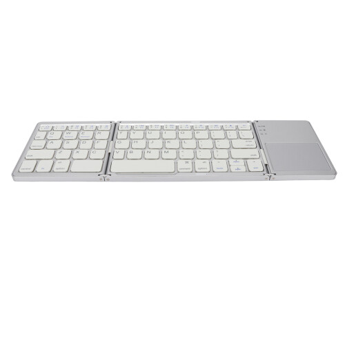 3 Folding Bluetooth Keyboard with Touchpad, 63 Keys, 10m Range, Silver White