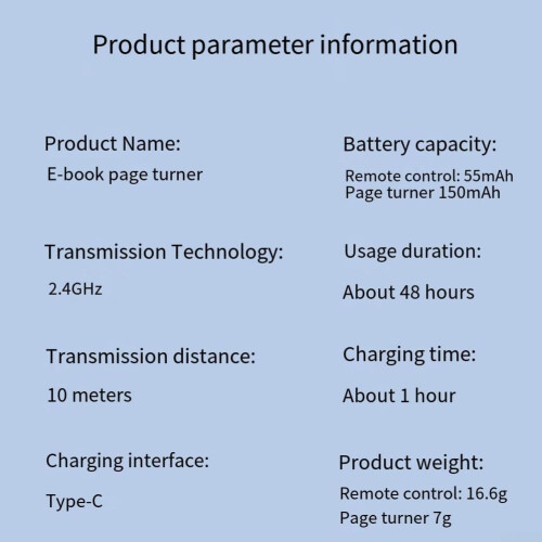 Portable Remote Control Page Clicker for Ereader 2.4GHz Wireless Handsfree Page Turn 10m Range TypeC Charge White 1