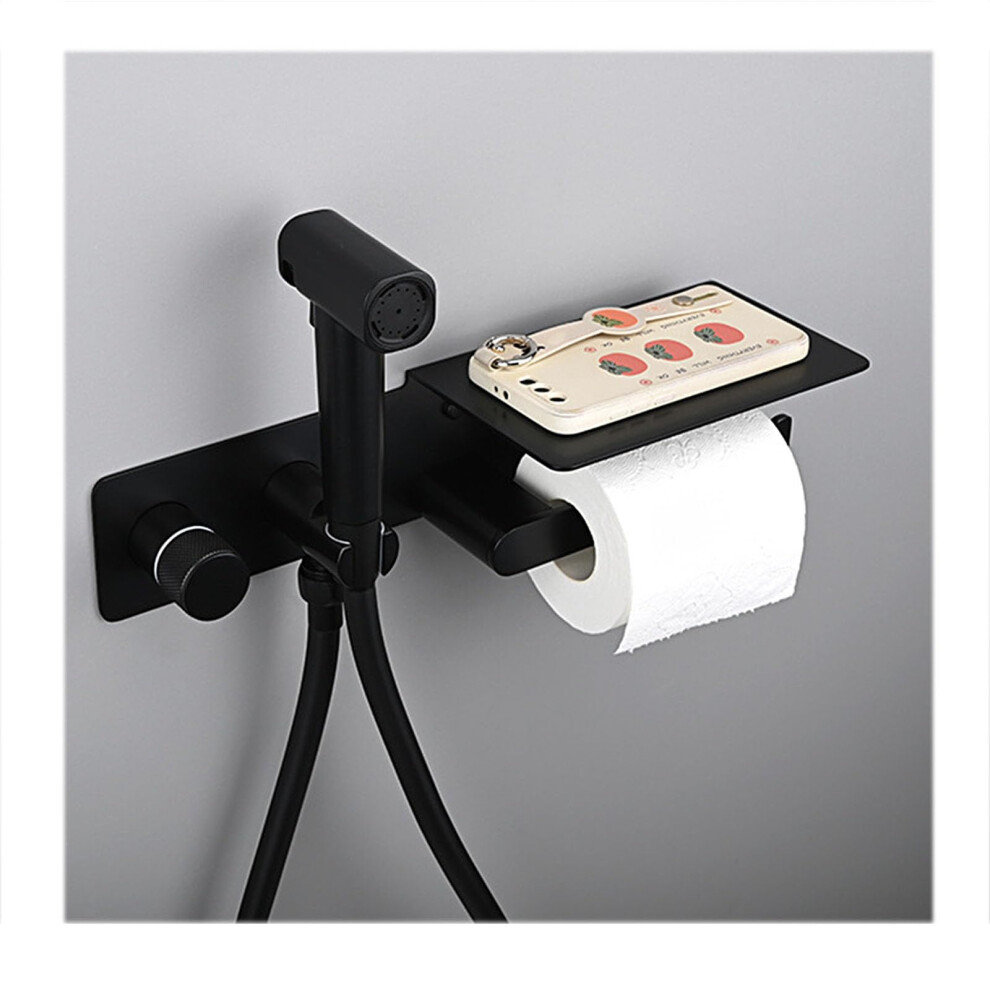 Handheld Bidet Sprayer For Toilet Brass Attachment Set With Toilet Paper Holder Wall Mount Diaper Sprayer Black 9382693123732