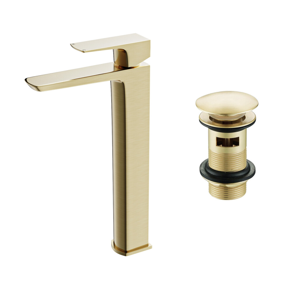 Nes Home Brushed Brass Basin Mixer Tall Tap & Waste