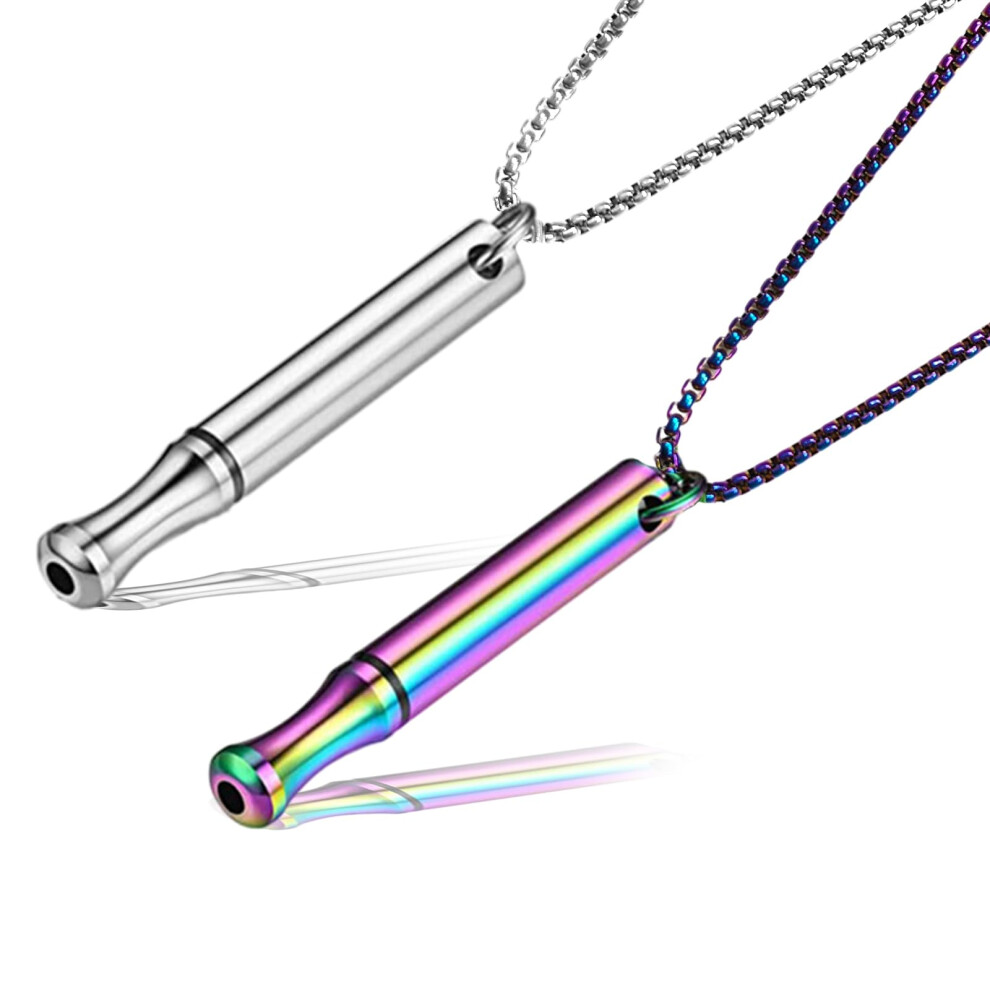 Portable Breathing Necklace Set - 2 Pcs Stainless Steel Whistle Necklace in 2 Colors for Mindfulness and Meditation Exercises-image-OPC-PPRR8HD-NEW