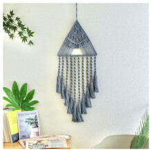 Triangle Dream Catcher HandWoven Tapestry Mesh Wall Decor For Bedroom Living Room Dorm Apartment Gallery Gray