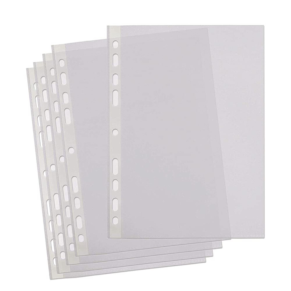 Qufiiry Summit A4 Punched Pockets, 100 Clear Plastic Sleeves, Reinforced Multi-Punched Spine,