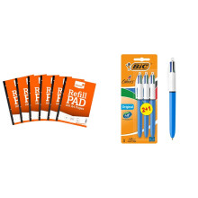 Silvine SV41803 A4 Refill Feint Pad (Pack of 6) & BIC 4 Colours Original, Retractable