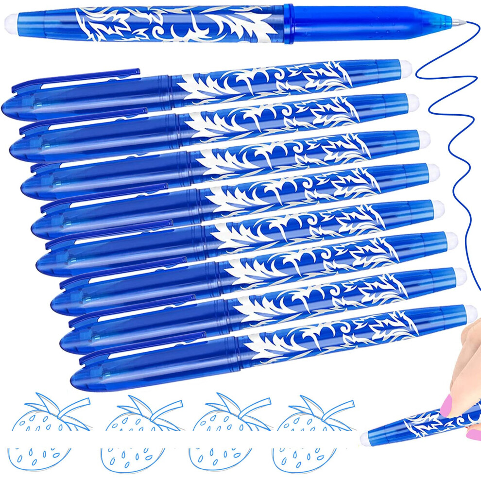 Kodak 8 Erasable Pens - Rub Out Pens Erasable Gel Pens With Rubbers On The End, Cool F Blue