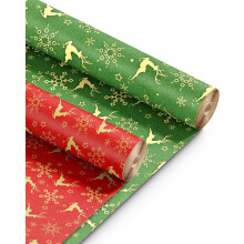 Kraft & Co 2 Pack Christmas Wrapping Paper Roll - Festive Designed Recyclable Kraft P
