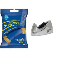 Sellotape Original Golden Sticky Tape including Chrome Tape Dispenser