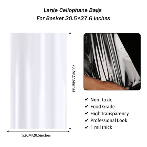 Large Cellophane Hampers Bags With Pull Bows, HCSS 1