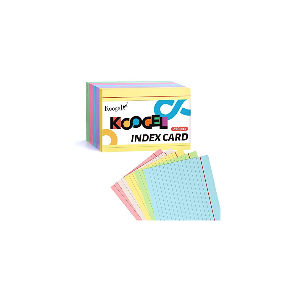 Fellowes Koogel A6 Ruled Flash Cards Paper, 250 Pieces 150 Gsm Revision Record Index Cards 5 C