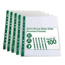 SUMMIT Punched Poly Pockets A4, Glass Clear, 100 Plastic Wallets