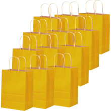 Gcardist Medium 16Pcs Yellow Kraft Paper Bags with Handles 27x20x12cm Gift Paper Bags