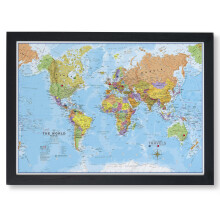 Framed Push Pin World Travel Map - Canvas Pin Boar
