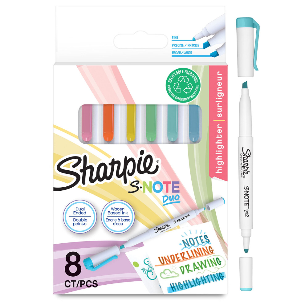 Paper Mate Sharpie S-Note Duo Highlighters | Dual Ended Pastel Creative Markers | Bullet & Chise