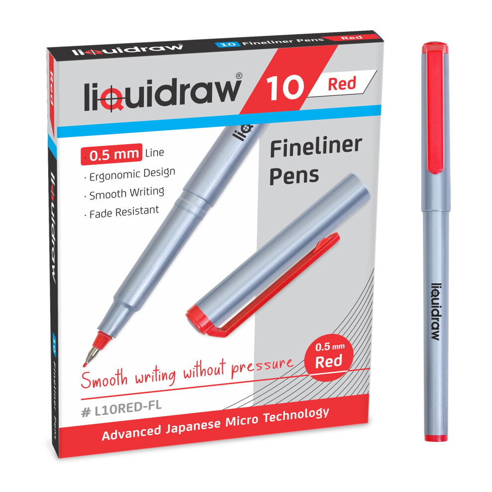 Scotch Liquidraw 10 Fineliner Pens Set Fine Point Pens 0.5Mm Fineliners Colou Pen Red