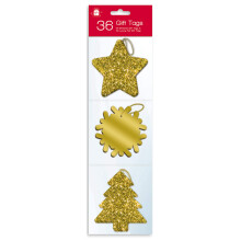 36 Gold Glitter and Luxury Foil Xmas Gift Tags With Thread