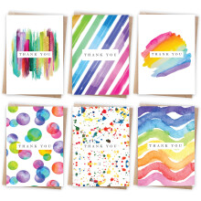 Giftinghouse Thank you Cards Multipack of 24 with Envelopes. 6 Watercolour designs. 1