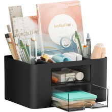 Wlevzzor Creative & Simple Desk Organiser, 7 Grids, Plastic Table Organiser with Draw