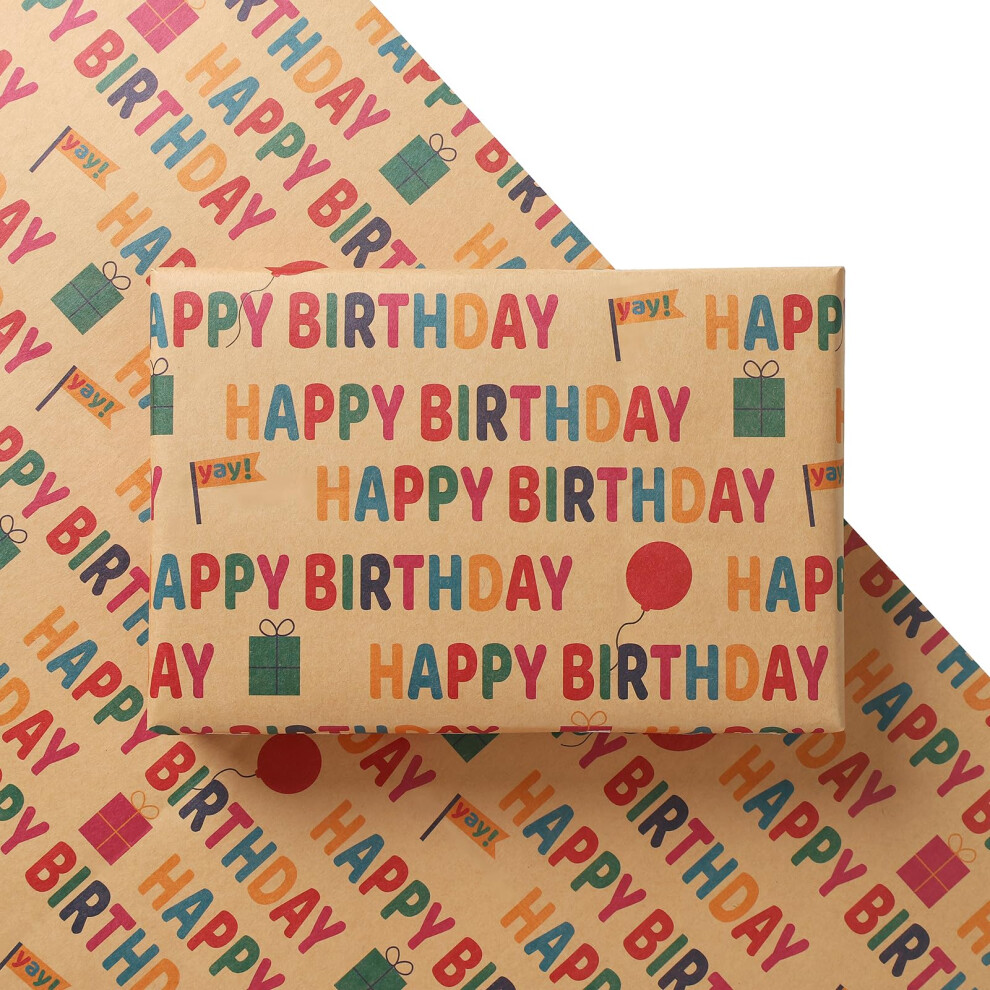 Wrendale Birthday Wrapping Paper, Happy Gift Wrap For Men Women Girls Boys, 8 Sheet Recyclable