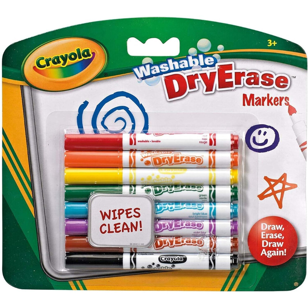 Koogel Crayola Washable Dry-Erase Markers - Assorted Colours (Pack Of 8) | Low Odour, Easy W