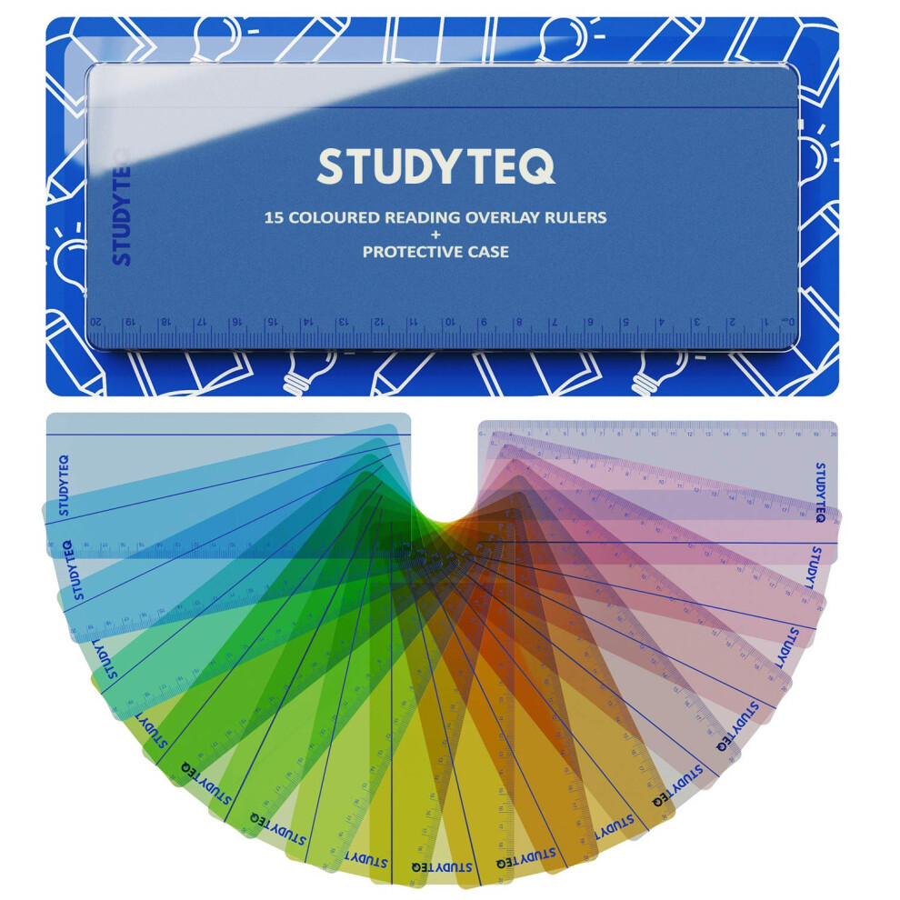Samamoca Studyteq 15 X Professional Dyslexia Coloured Reading Overlays And Rulers + Protective
