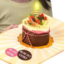 Birthday Card with LED Light Blowable Candle, Large 3D Pop up Birthday Cake Cards, Pl