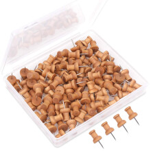 H&S 100pcs Wooden Push Pins & Thumb Tacks for Cork Boards, Noticeboards, Drawing Pins