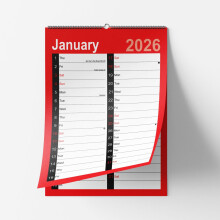 2026 Wall Calendar A4 Month to view A4 Red and bla