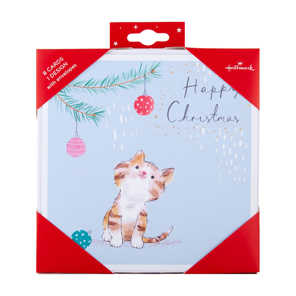 Derwent Hallmark Christmas Cards, Contemporary Festive Cat Design, Pack Of 8, 25572283, Cute