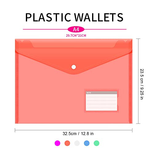 Bimormat 25 Pack A4 Plastic Wallets Folders,Assorted Colors Waterproof Popper Wallet 1