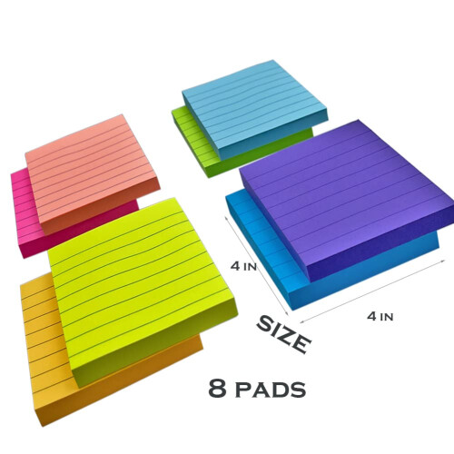 Pilot 4 in x 4 in Lined Sticky Notes for Post,8 Bright Colors Self-Stick Notes, 48 Sheets P 2