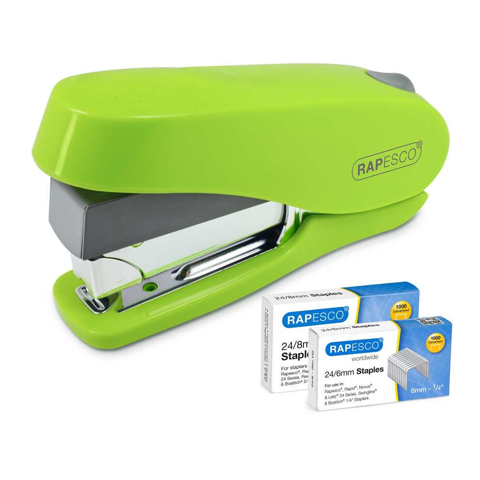Tecknet Rapesco 1470 Luna Less Effort Stapler With 2000 Staples, 50 Sheet Capacity, Green