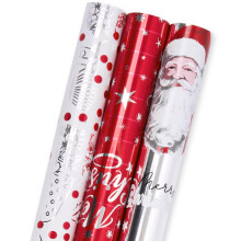 3 Rolls Gift Wrapping Paper for Christmas : 43cm x 3M Red White Metallic Glitter Foil